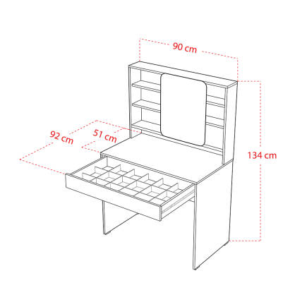 Aynalı Makyaj Masası-Trend Gri 90x134x51 cm - 18