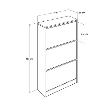 Flat Duo 3 Katlı Geniş Ayakkabılık-İtalyan Meşe 73x119x26 cm (GxYxD) - 7