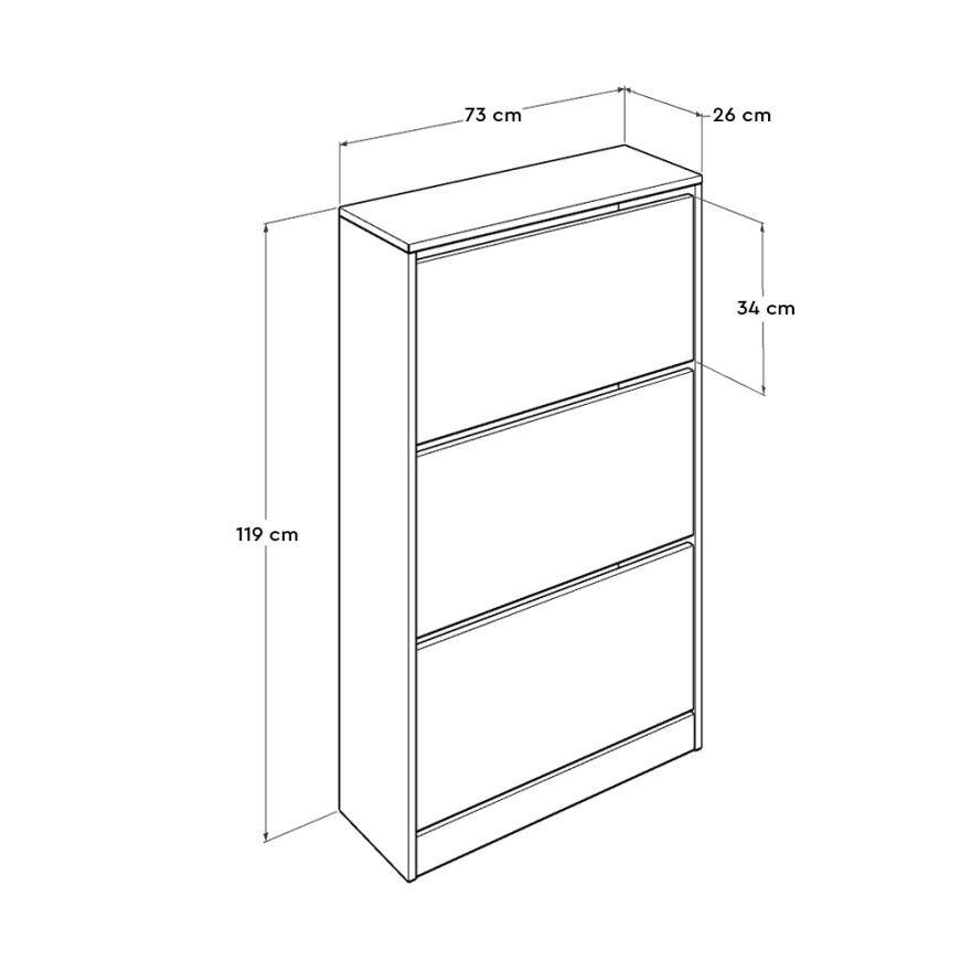 Flat Duo 3 Katlı Geniş Ayakkabılık-İtalyan Meşe 73x119x26 cm (GxYxD) - 7