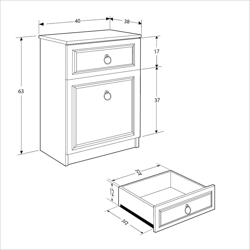 Hampton Çekmeceli Kapaklı Komodin-Mat Beyaz 40x63x38 cm (GxYxD) - 10