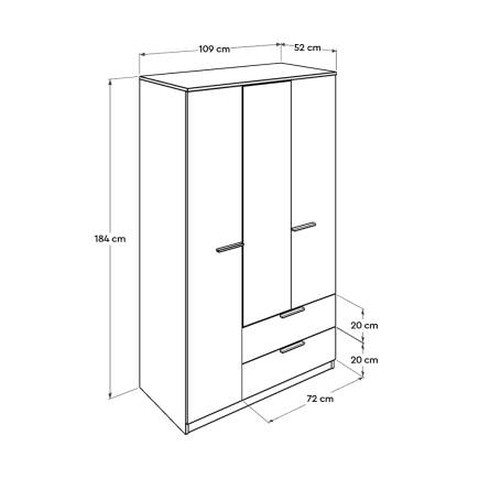 Plus Aynalı 3 Kapaklı 2 Çekmeceli Gardırop-Sonoma-Mat Lake Beyaz 109x184x52 cm - 7