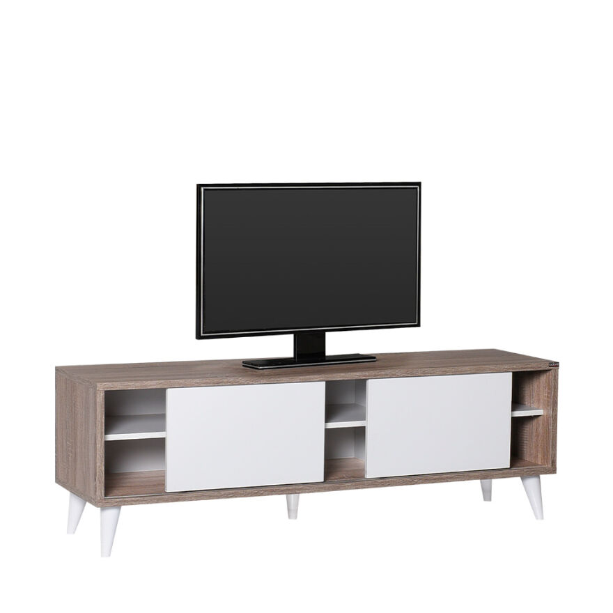 Retro Wide Slide TV Sehpası-Latte-Soft Beyaz 150x50x40 cm (GxYxD) - 3