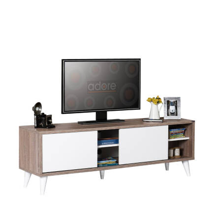 Retro Wide Slide TV Sehpası-Latte-Soft Beyaz 150x50x40 cm (GxYxD) - 4