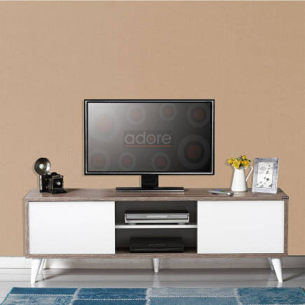 Retro Wide Slide TV Sehpası-Latte-Soft Beyaz 150x50x40 cm (GxYxD) - 2