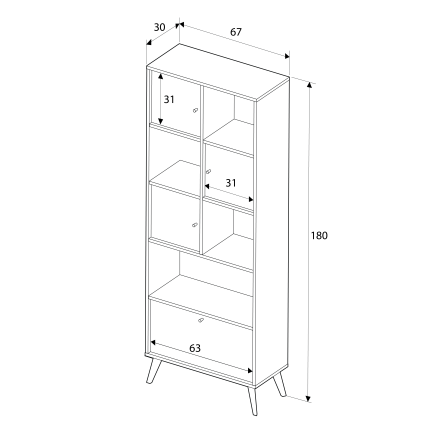 Terra 4 Kapaklı Kitaplık-Florida Meşe/Karışık Renk 67x181x30 cm - 11