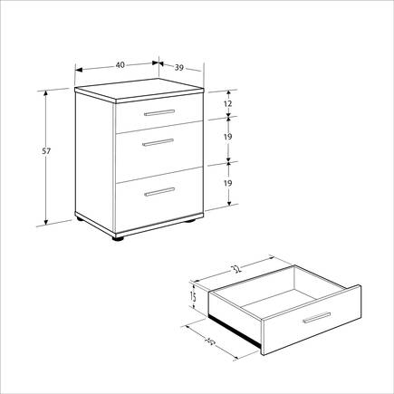 Trendline 3 Çekmeceli Komodin-Sonoma 40x57x39 cm (GxYxD) - 7
