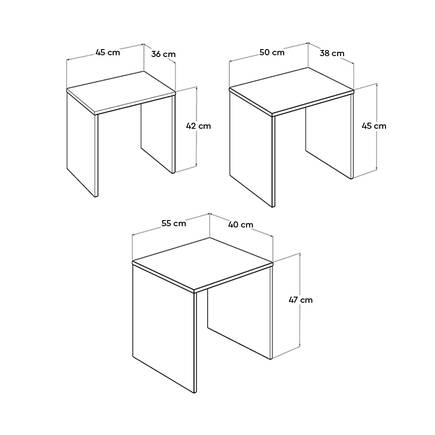 Trıple Zigon Sehpa-Ceviz 55x47x40 cm (GxYxD) - 7