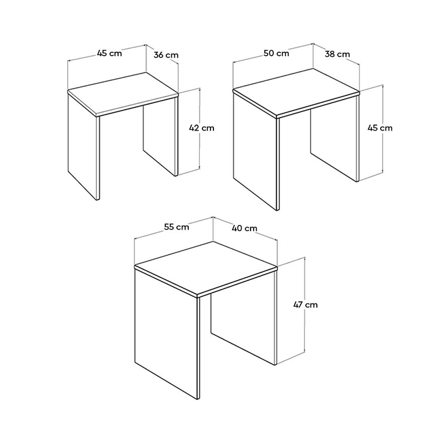 Trıple Zigon Sehpa-Ceviz 55x47x40 cm (GxYxD) - 7